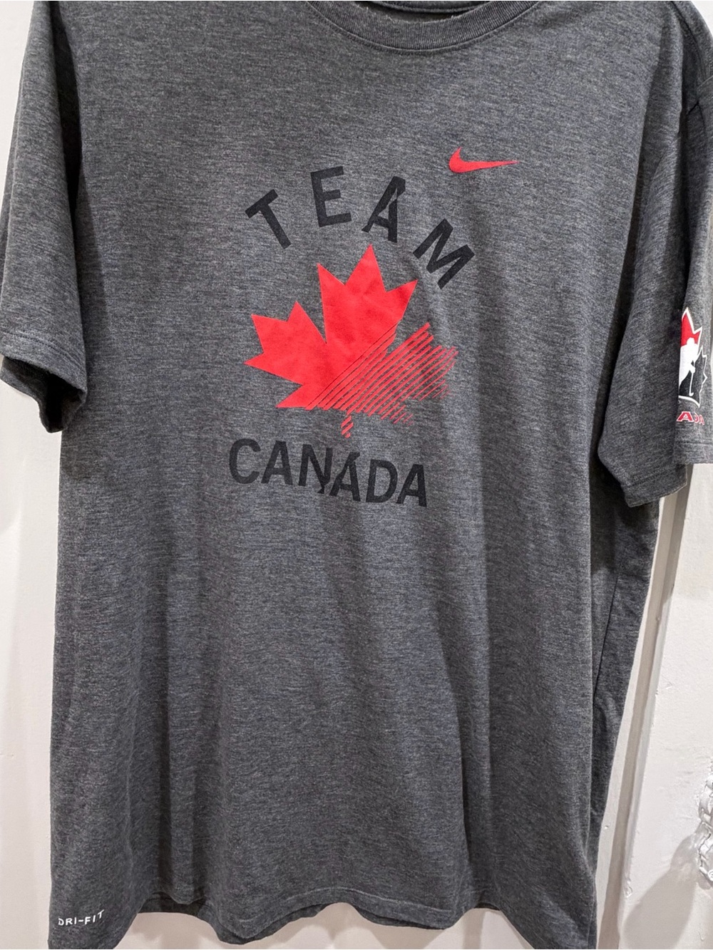 Nike Gray Crewneck Tee with Red Maple Leaf - Team Canada
